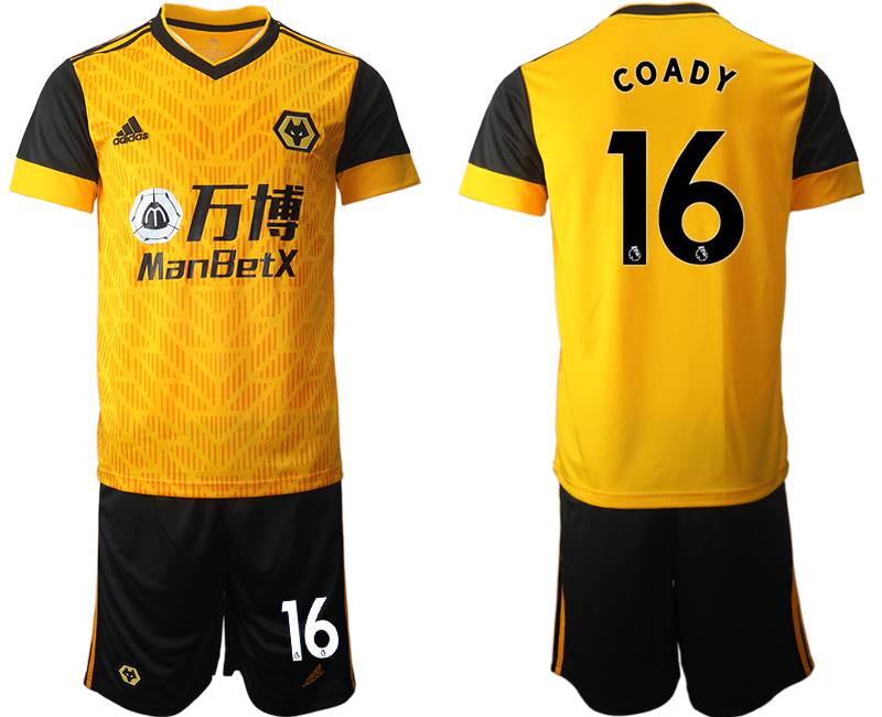 Men 2020-2021 club Wolverhampton Rangers home #16 yellow Soccer Jerseys